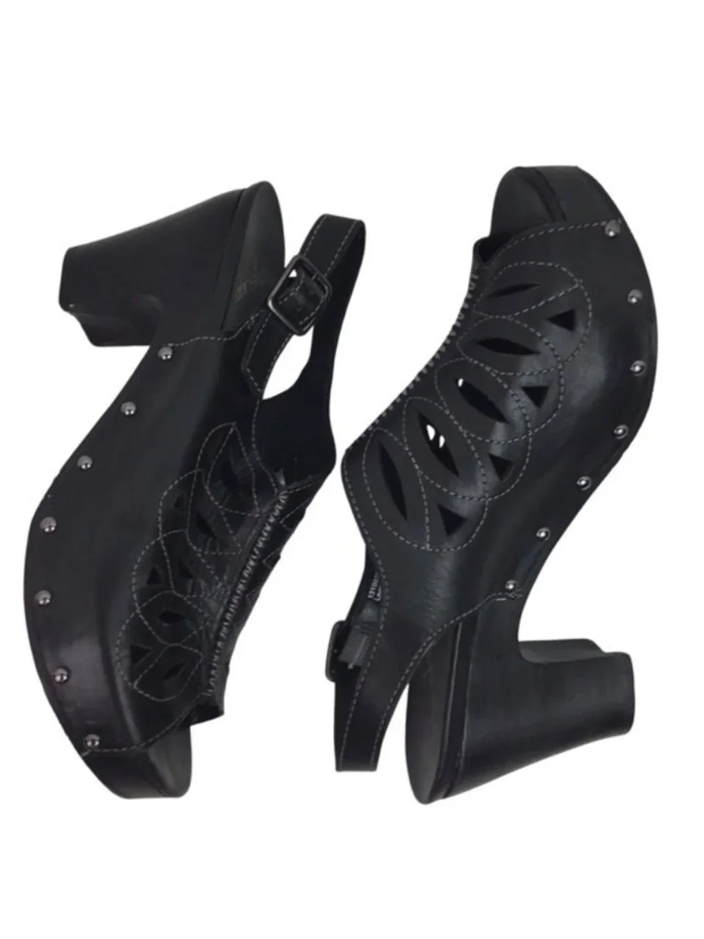 Dansko Rowena Cutout Leather Slingback Clog Black Sandals Womens 10